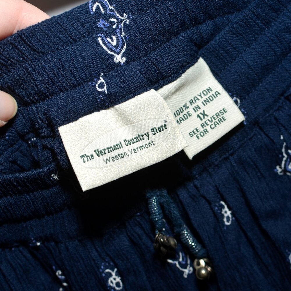 Plus Size 1X The Vermont Country Store Navy Blue Crinkle Full Maxi Skirt - Picture 6 of 14